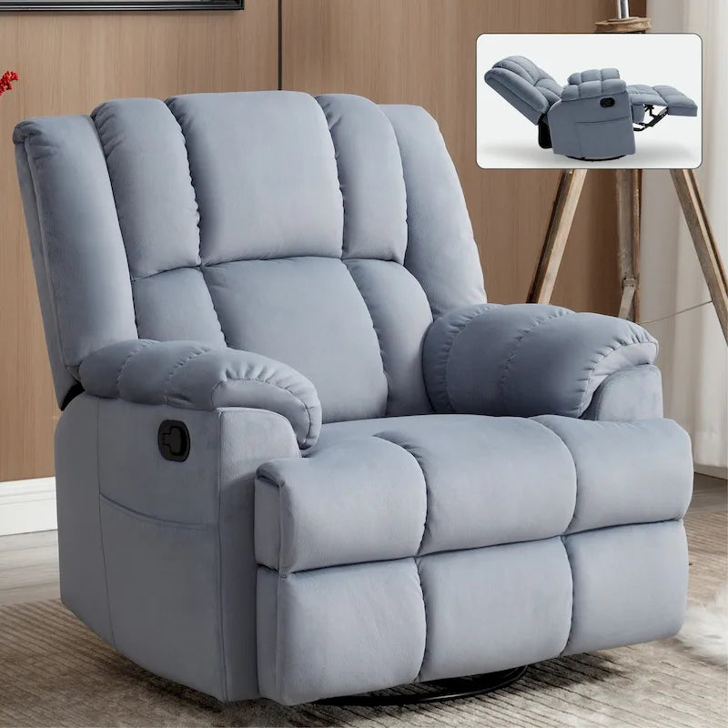 Manueller Relaxsessel mit Wipp- und Drehfunktion aus Stoff für das Wohnzimmer, Blau