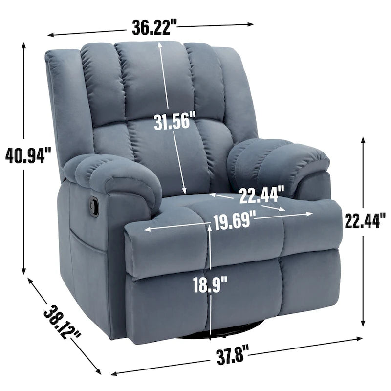 Manueller Relaxsessel mit Wipp- und Drehfunktion aus Stoff für das Wohnzimmer, Blau
