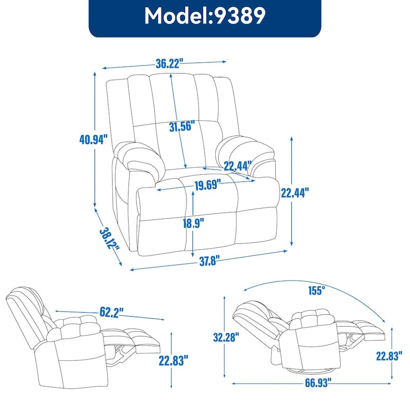 Manueller Relaxsessel mit Wipp- und Drehfunktion aus Stoff für das Wohnzimmer, Blau