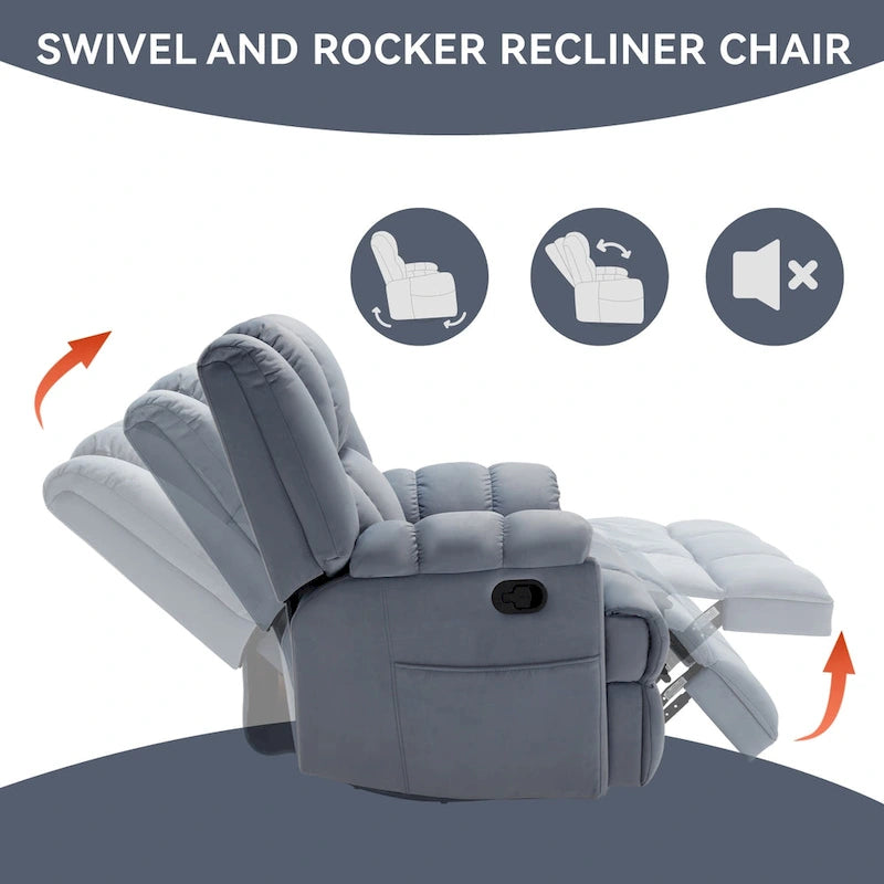 Manueller Relaxsessel mit Wipp- und Drehfunktion aus Stoff für das Wohnzimmer, Blau