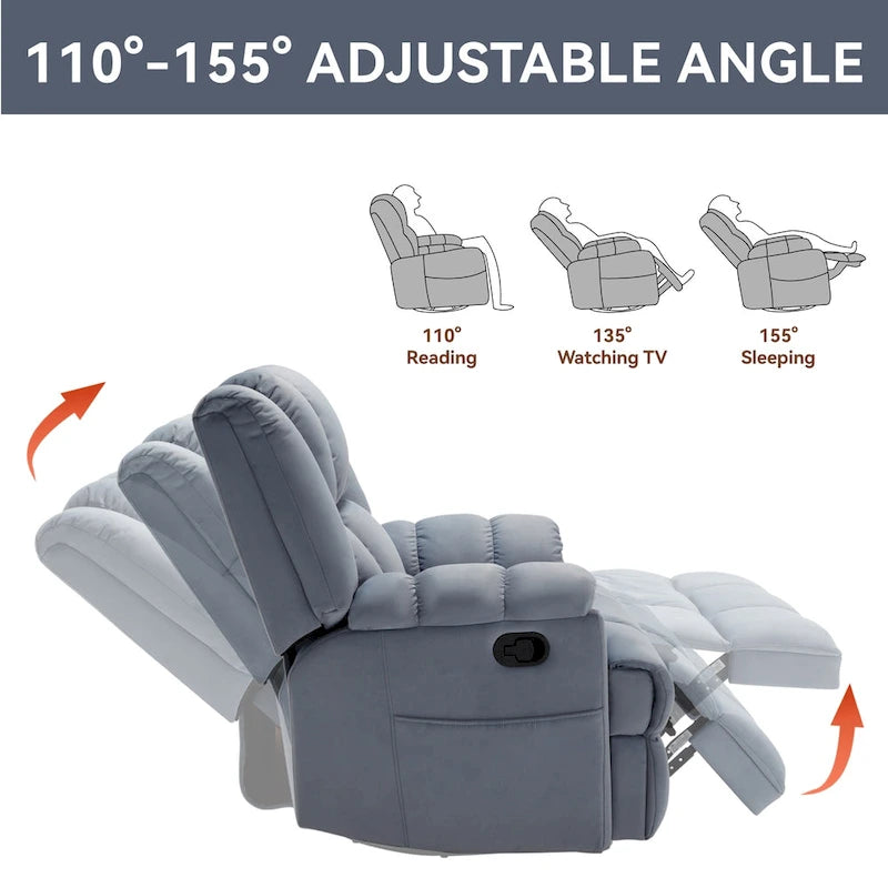 Manueller Relaxsessel mit Wipp- und Drehfunktion aus Stoff für das Wohnzimmer, Blau