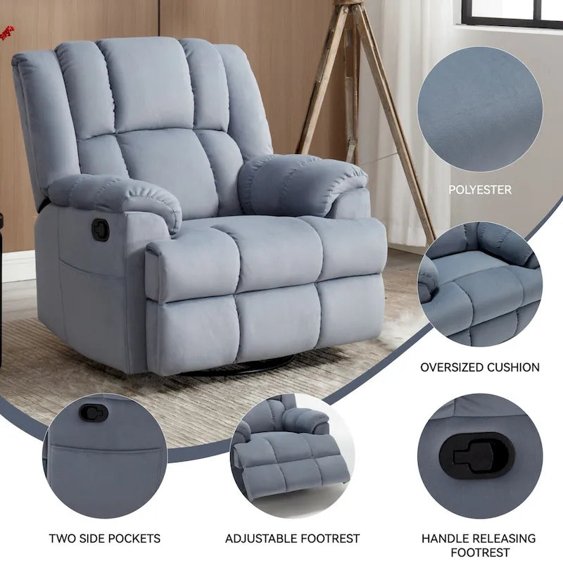 Manueller Relaxsessel mit Wipp- und Drehfunktion aus Stoff für das Wohnzimmer, Blau