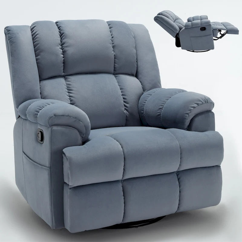 Manueller Relaxsessel mit Wipp- und Drehfunktion aus Stoff für das Wohnzimmer, Blau