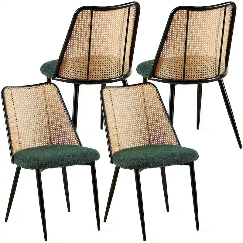 Ensemble de 4 chaises de salle à manger en bouclé avec dossier en cannage naturel