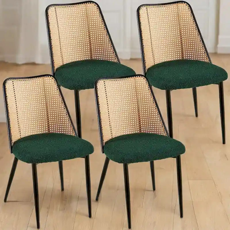 Ensemble de 4 chaises de salle à manger en bouclé avec dossier en cannage naturel