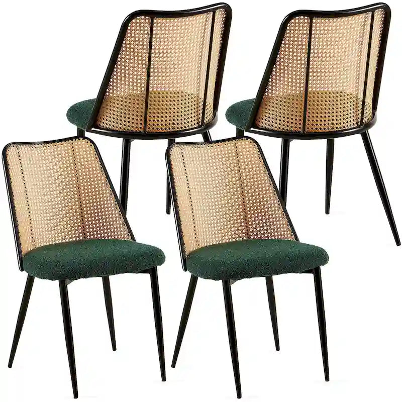 Ensemble de 4 chaises de salle à manger en bouclé avec dossier en cannage naturel