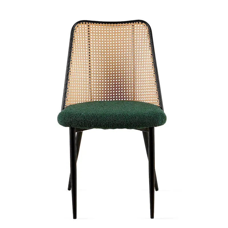 Ensemble de 4 chaises de salle à manger en bouclé avec dossier en cannage naturel