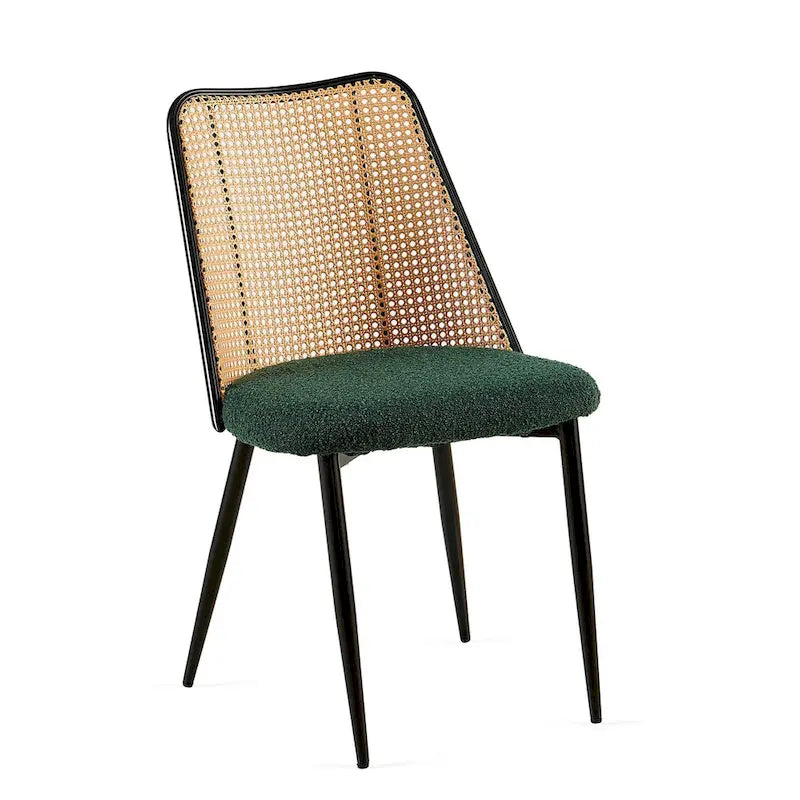Ensemble de 4 chaises de salle à manger en bouclé avec dossier en cannage naturel