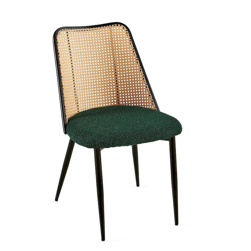 Ensemble de 4 chaises de salle à manger en bouclé avec dossier en cannage naturel