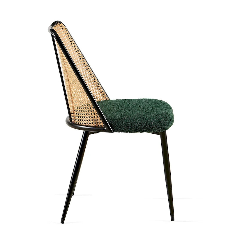 Ensemble de 4 chaises de salle à manger en bouclé avec dossier en cannage naturel
