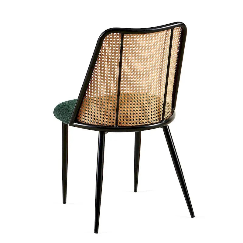 Ensemble de 4 chaises de salle à manger en bouclé avec dossier en cannage naturel