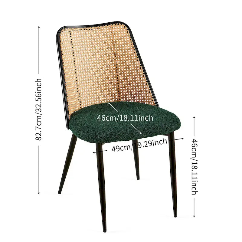 Ensemble de 4 chaises de salle à manger en bouclé avec dossier en cannage naturel