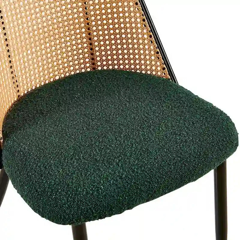 Ensemble de 4 chaises de salle à manger en bouclé avec dossier en cannage naturel