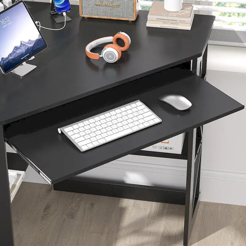 Corner Desk Small Desk with Outlets Corner Table for Small Space, Computer Desk with USB Ports Triangle Desk with Storage