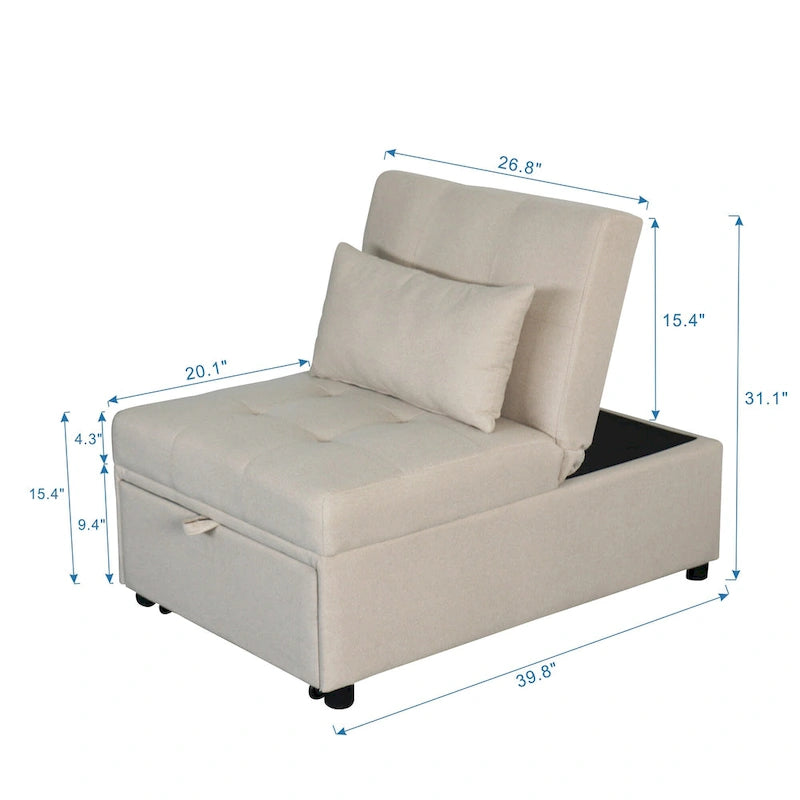 Divano letto pouf pieghevole multifunzionale, convertibile in poltrona relax e letto singolo (portata 264lb)