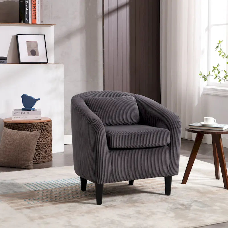 Modern 24.8 Upholstered Barrel Chair with Wood Legs and Pillows for Living Room