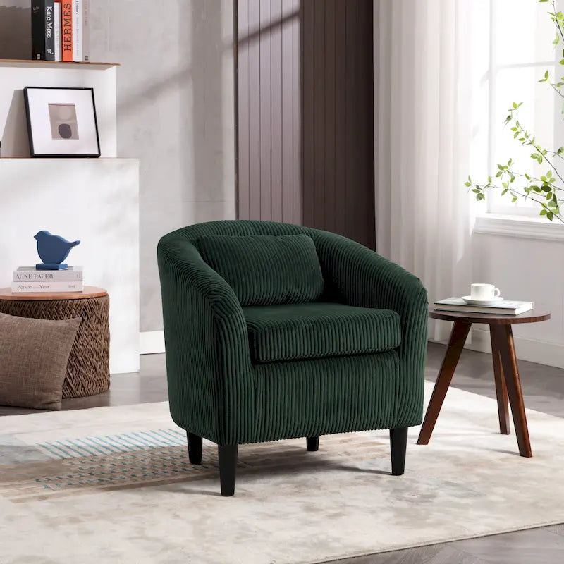 Modern 24.8 Upholstered Barrel Chair with Wood Legs and Pillows for Living Room