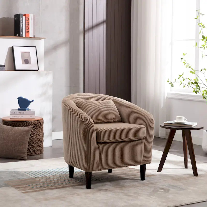 Modern 24.8 Upholstered Barrel Chair with Wood Legs and Pillows for Living Room