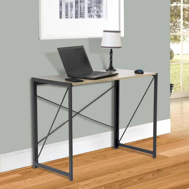 No-Tool Assembly Writing Desk with Metal Legs and Oak Laminate Top