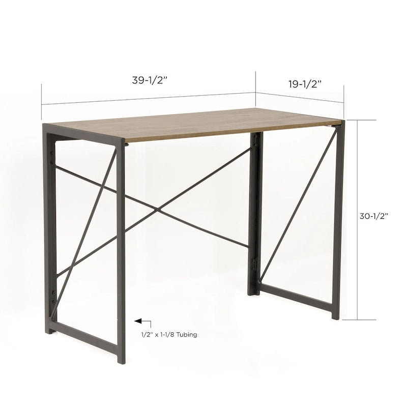 No-Tool Assembly Writing Desk with Metal Legs and Oak Laminate Top