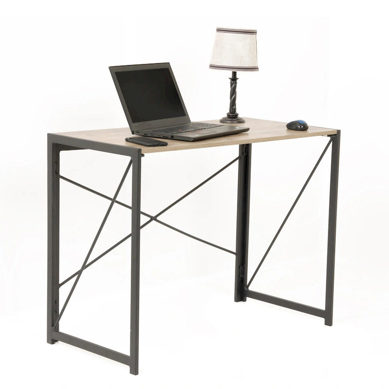 No-Tool Assembly Writing Desk with Metal Legs and Oak Laminate Top