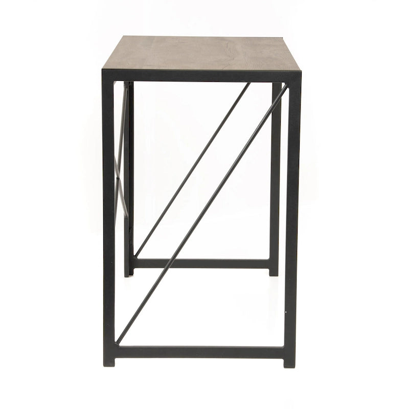Scrivania senza attrezzi per il montaggio, con gambe in metallo e piano laminato effetto rovere