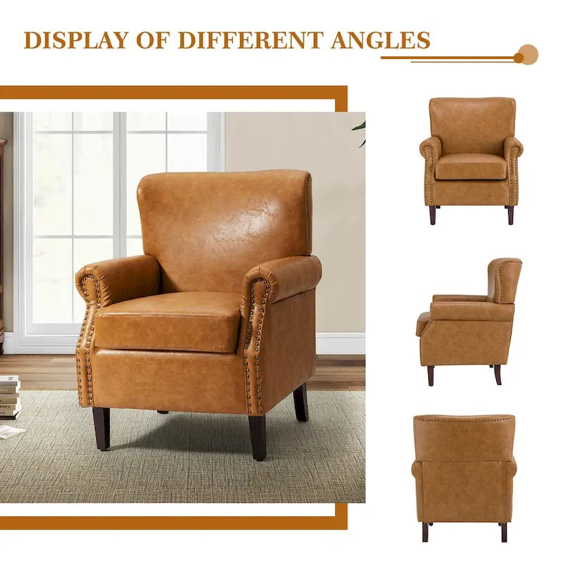 Vegan Leather Transitional Armchair with Rolled Arms - Set of 2