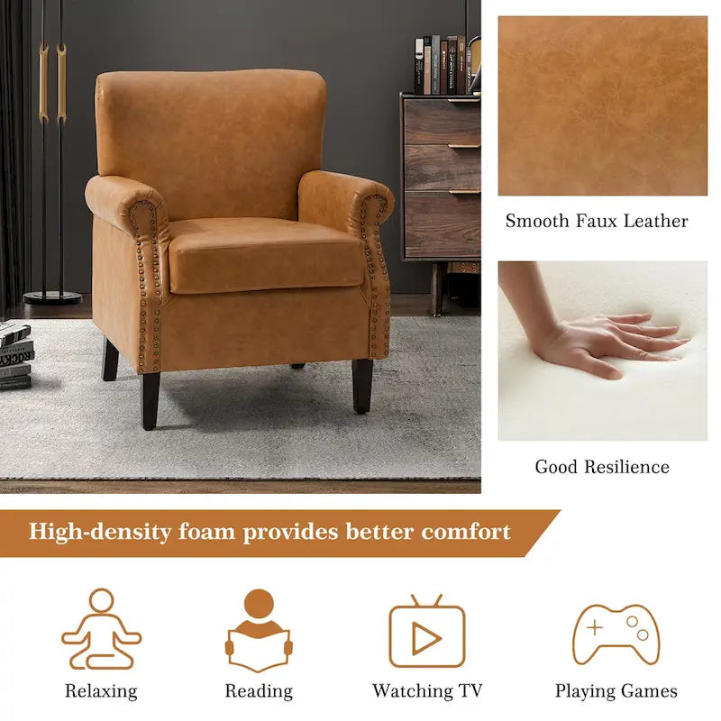 Vegan Leather Transitional Armchair with Rolled Arms - Set of 2