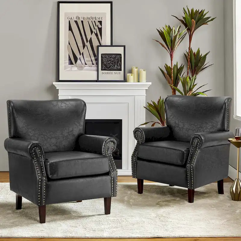Poltroncine in pelle vegana in stile transizionale con braccioli arrotolati - Set da 2