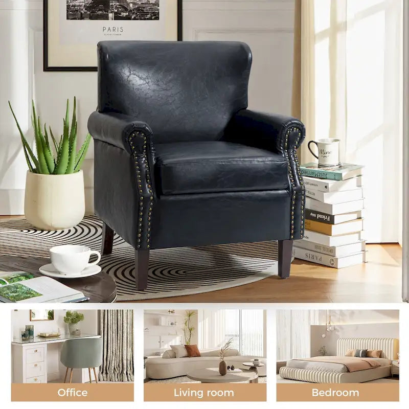 Poltroncine in pelle vegana in stile transizionale con braccioli arrotolati - Set da 2