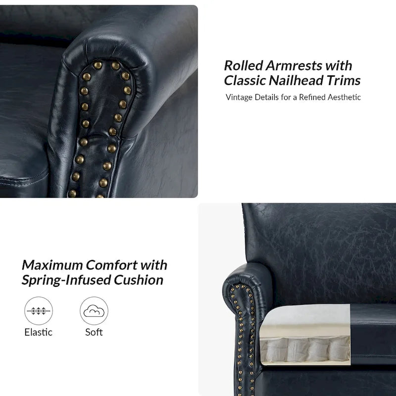 Poltroncine in pelle vegana in stile transizionale con braccioli arrotolati - Set da 2