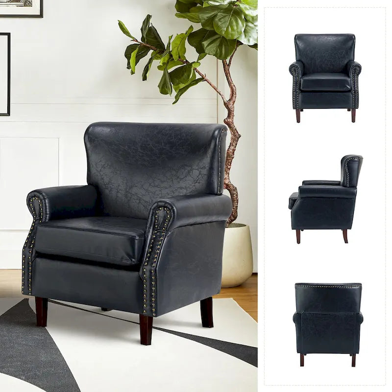 Poltroncine in pelle vegana in stile transizionale con braccioli arrotolati - Set da 2
