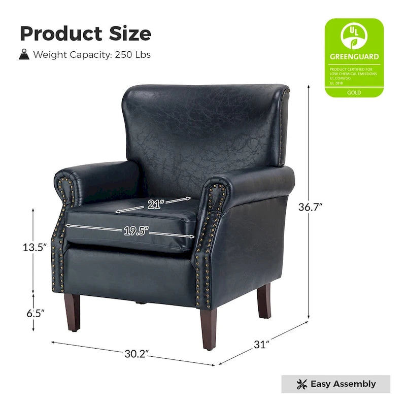Poltroncine in pelle vegana in stile transizionale con braccioli arrotolati - Set da 2