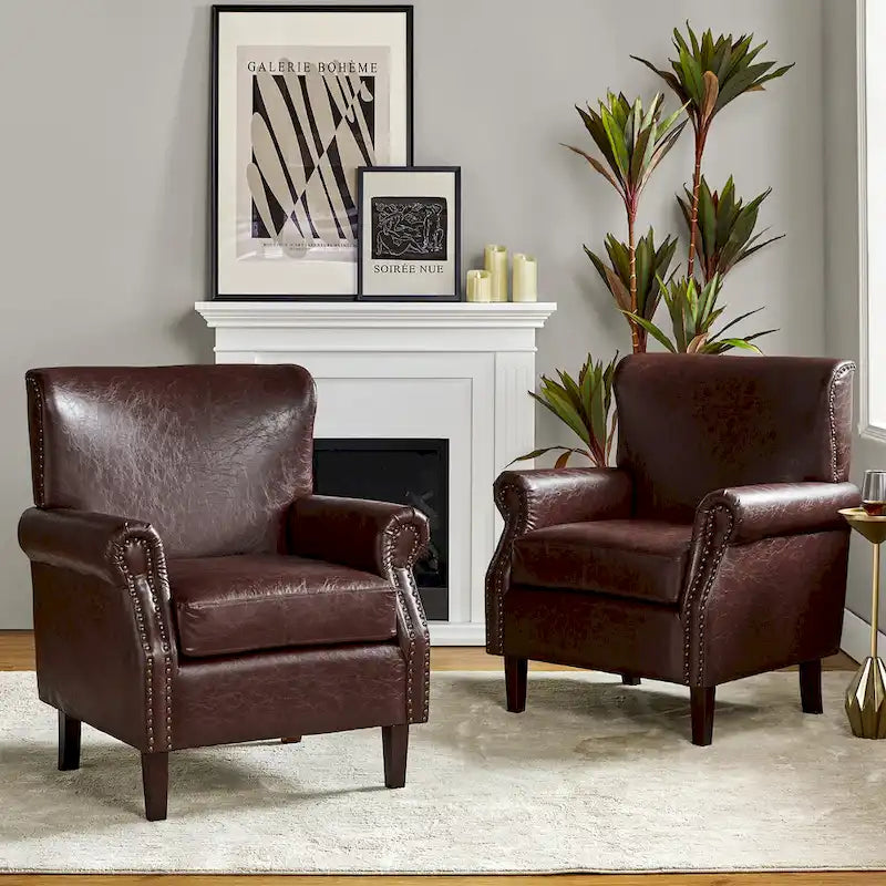 Poltroncine in pelle vegana in stile transizionale con braccioli arrotolati - Set da 2