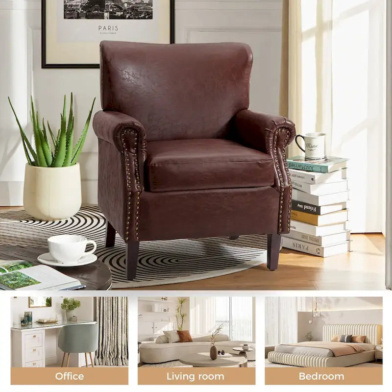 Poltroncine in pelle vegana in stile transizionale con braccioli arrotolati - Set da 2