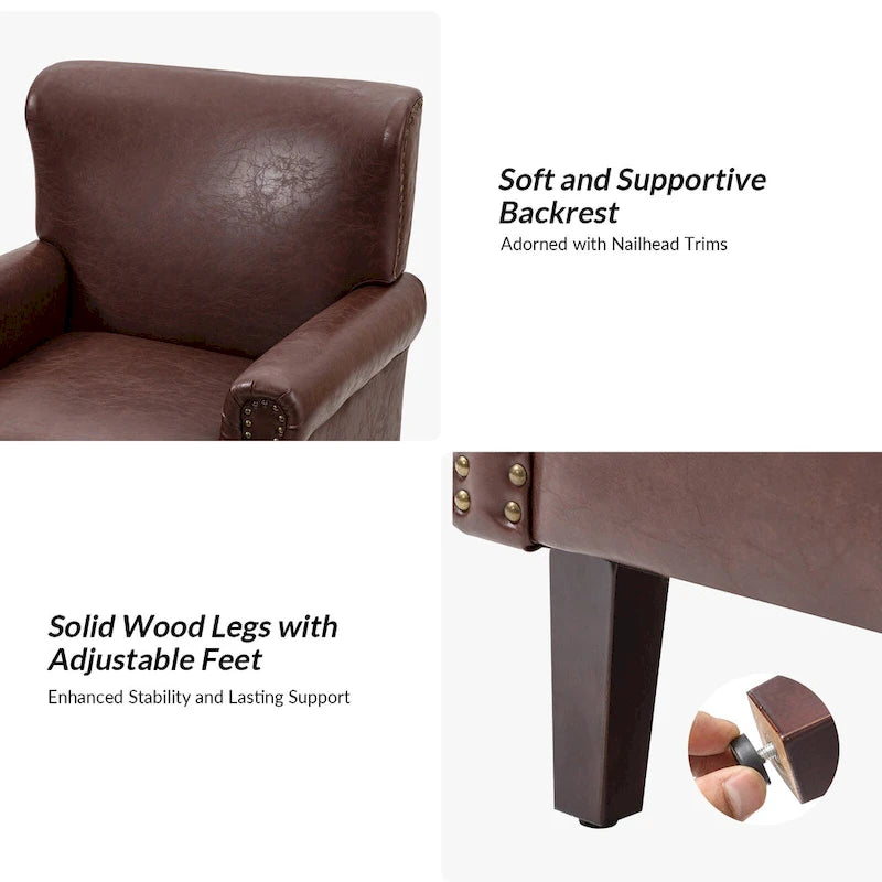 Poltroncine in pelle vegana in stile transizionale con braccioli arrotolati - Set da 2