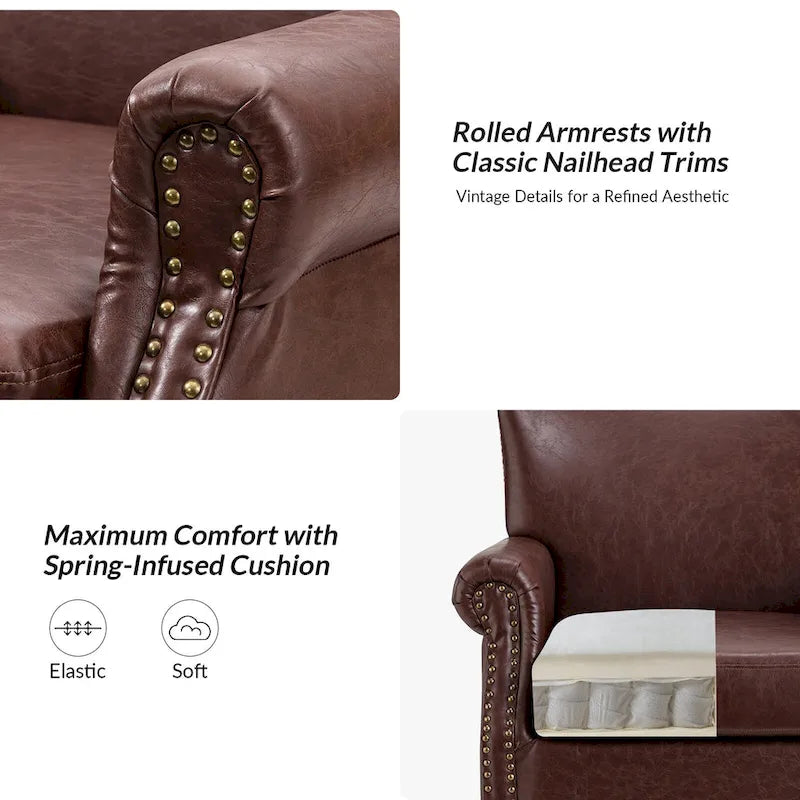 Poltroncine in pelle vegana in stile transizionale con braccioli arrotolati - Set da 2