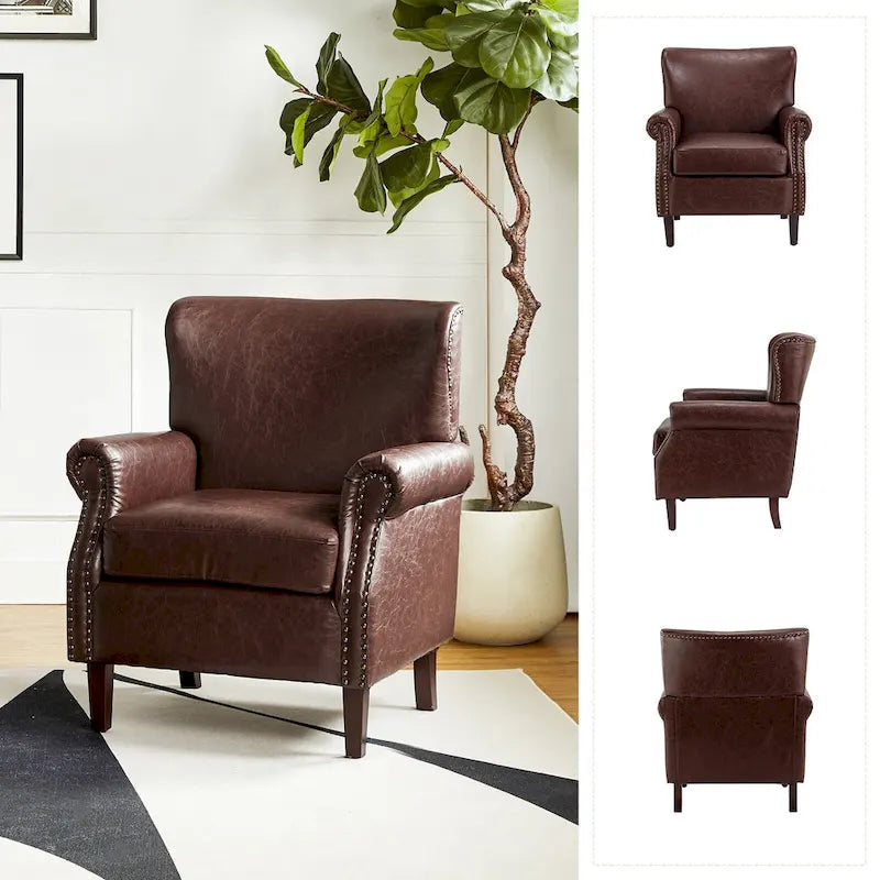 Poltroncine in pelle vegana in stile transizionale con braccioli arrotolati - Set da 2