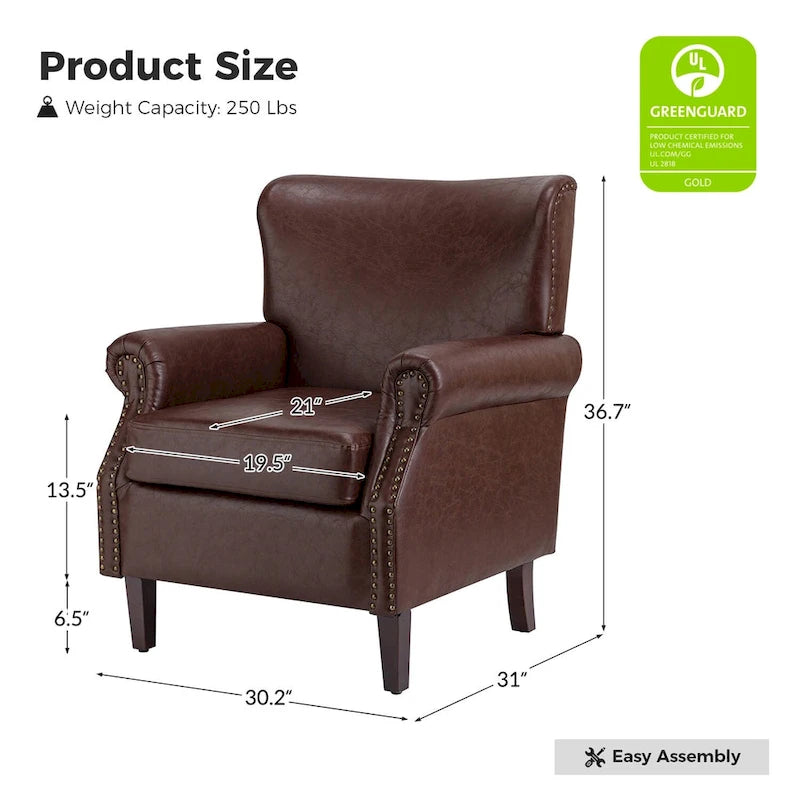 Poltroncine in pelle vegana in stile transizionale con braccioli arrotolati - Set da 2