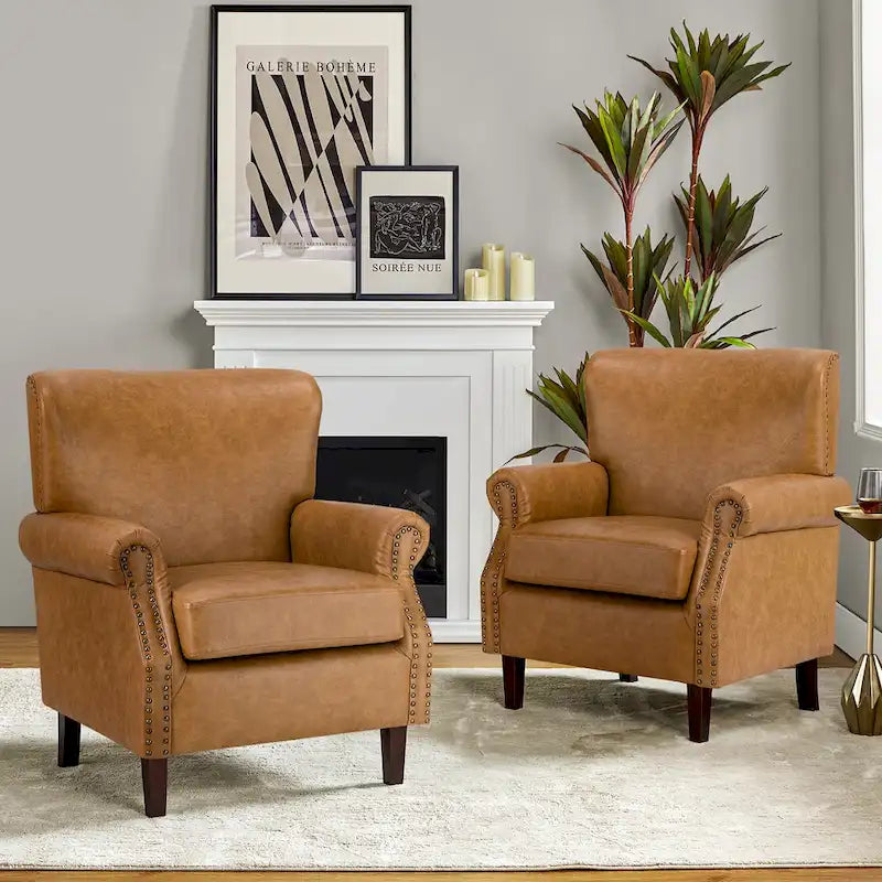 Poltroncine in pelle vegana in stile transizionale con braccioli arrotolati - Set da 2