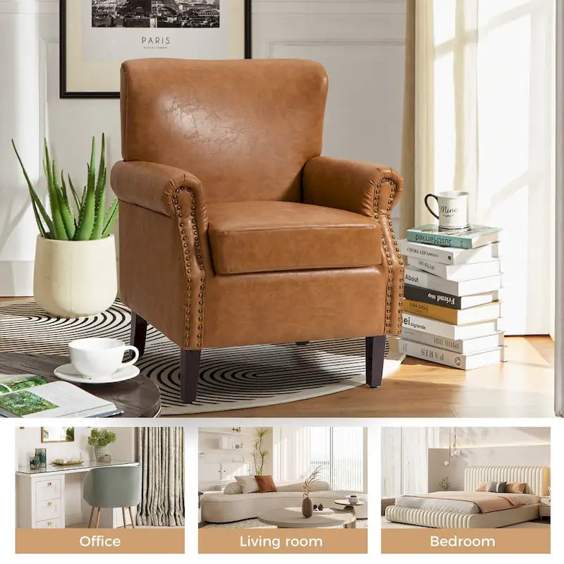 Poltroncine in pelle vegana in stile transizionale con braccioli arrotolati - Set da 2