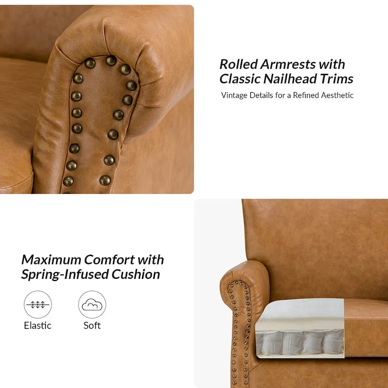 Poltroncine in pelle vegana in stile transizionale con braccioli arrotolati - Set da 2