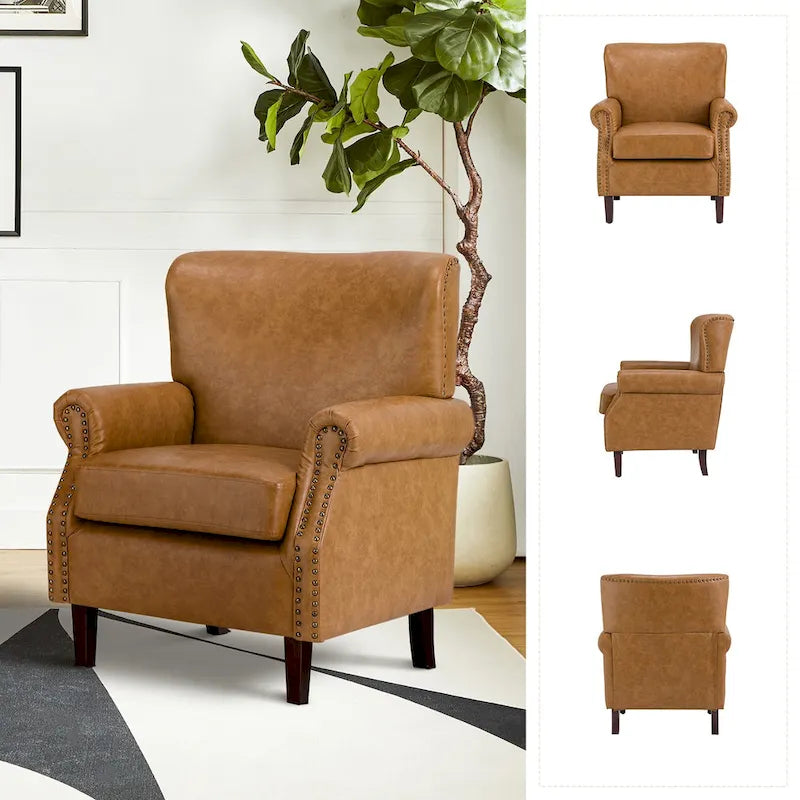 Poltroncine in pelle vegana in stile transizionale con braccioli arrotolati - Set da 2