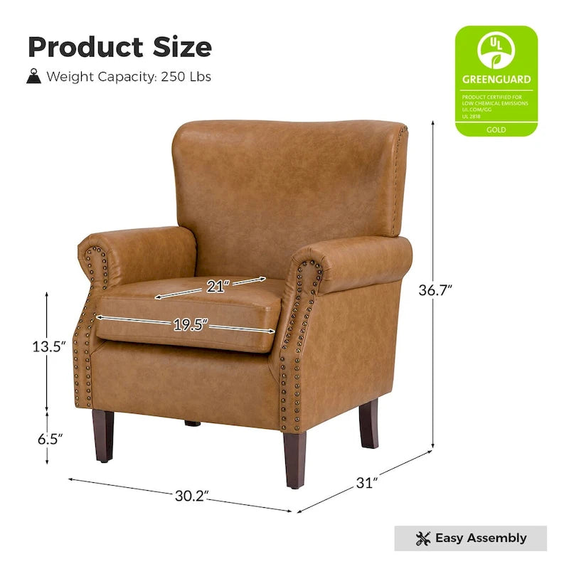 Poltroncine in pelle vegana in stile transizionale con braccioli arrotolati - Set da 2