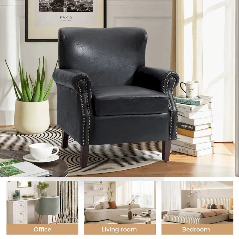 Poltroncine in pelle vegana in stile transizionale con braccioli arrotolati - Set da 2
