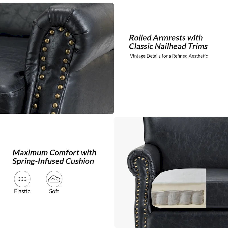 Poltroncine in pelle vegana in stile transizionale con braccioli arrotolati - Set da 2