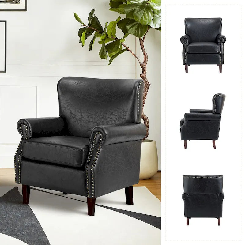 Poltroncine in pelle vegana in stile transizionale con braccioli arrotolati - Set da 2
