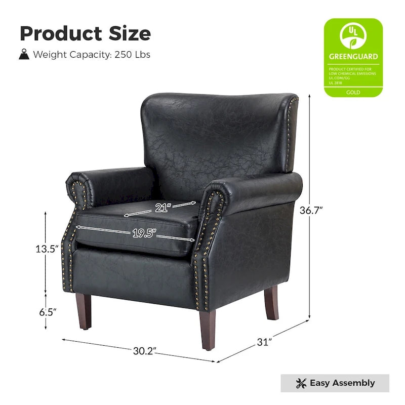 Poltroncine in pelle vegana in stile transizionale con braccioli arrotolati - Set da 2