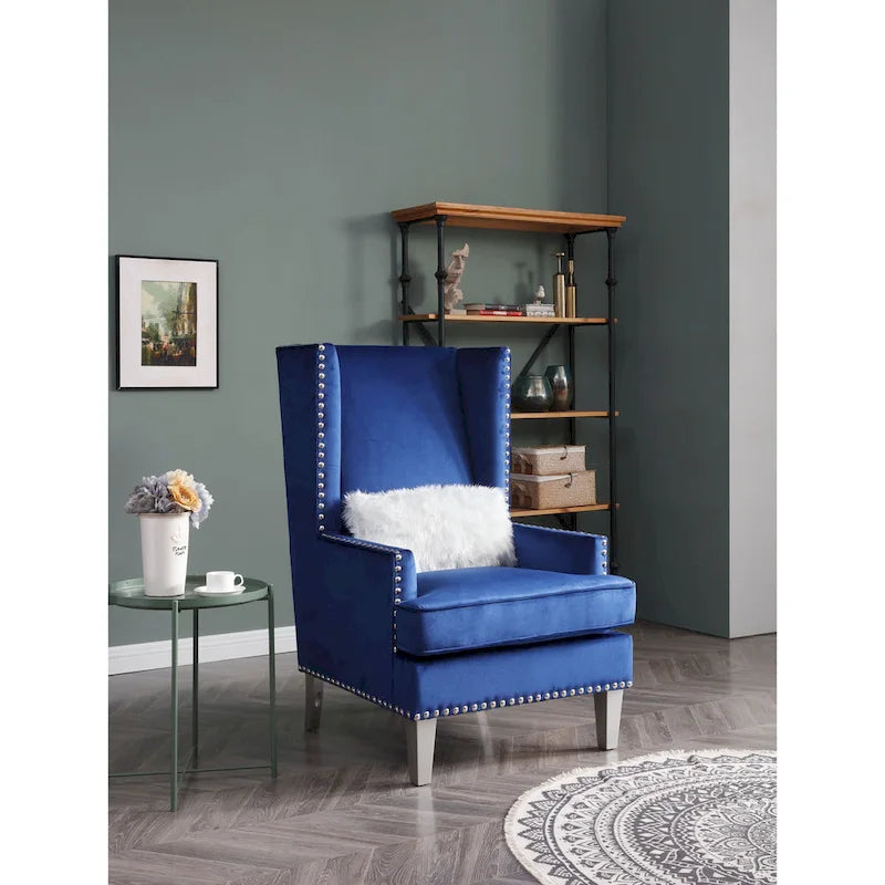 High Back Velvet Accent Chair with Nailheads