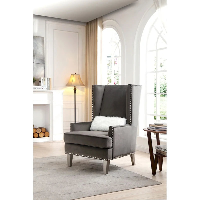 High Back Velvet Accent Chair with Nailheads